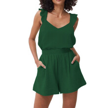 Women Sleepwear Set V Neck Design Soft and Breathable Fabric Lightweight Cotton Linen Material Side Pockets Elastic Waistband Loungewear for Summer