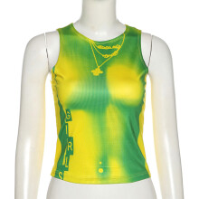 Casual T-shirt met esthetische heatmap-print, grafische figuur, crop top, slim fit, cropped lengte, lange mouwen, ontwerp voor dagelijks gebruik en
