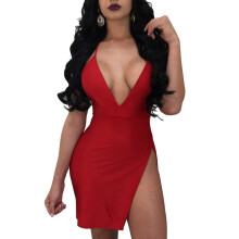 Women's Halter Deep V Neck Backless Design Sleeveless Mini Dress Glamorous High Waist Fashionable Bow Tie Adjustable Tie For Summer Outings