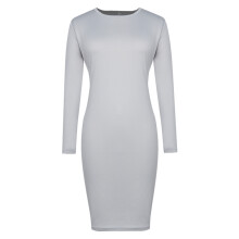 Knee Length Long Sleeve Dress For Women Pull On Closure Ruched Casual Sundress Bodycon Sheath Elegant Scoop Neck Stretchy Knit Anti Allergy