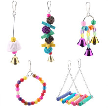 Safe Chewing Materials Bright Colors Visually Appealing Bird Parakeet Toys Natural Wood Cage Accessories Hanging Bell Pet Toys Encourage Bird