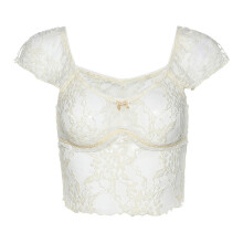 Top corto da donna, maglietta sexy con scollo quadrato in pizzo trasparente, maniche corte, tessuto elasticizzato, vestibilità aderente, top leggero
