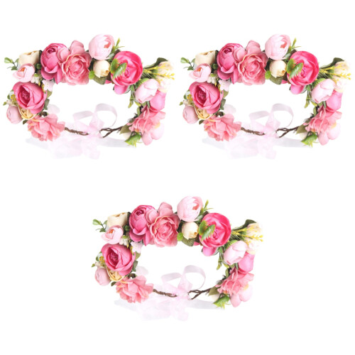 3Pcs Pink Fabric Simulation Rose Hair Ornaments Decorative Accessories 1