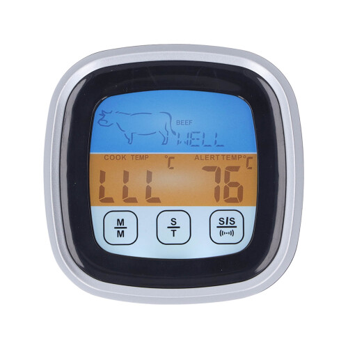 Timer Function Meat Thermometer Digital Touchscreen Instant Read Kitchen Cooking Thermometer Backlit LCD Display Stainless Steel Probe Oven Safe 1