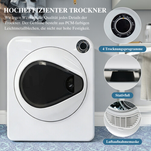 2. 3kg High-Performance Tumble Dryer PTC Heating Stainless Steel Drum Stackable Wall-Mountable 2