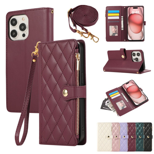 Δερμάτινη θήκη Crossbody με φερμουάρ και κάρτες Solt Wallet για συμβατότητα με iPhone16Pro 2