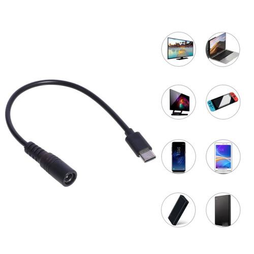 Kábel 5,5x2,1 samec - Type-C samec, Napájací konektor 5521, Adaptér 5,5x2,1, Prevodník USB typu C 1
