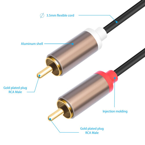 Καλώδιο καλωδίου 100/200/300cm2RCA αρσενικό σε αρσενικό, καλώδιο στερεοφωνικού 2