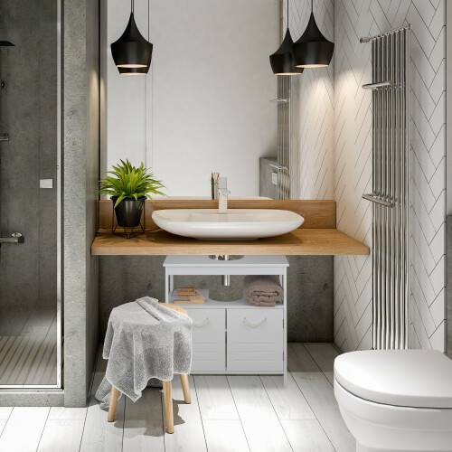 White Bathroom Vanity Unit with Storage Shelves