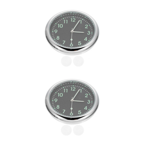 2Pcs Mini Digital Car Clock Stick on Luminous Metal Decorative Clock