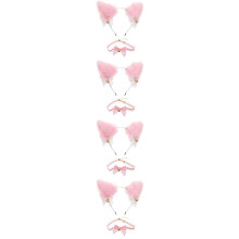 4Sets Pink Plush Cat Ears Headband with Bells Cosplay Party Accessory