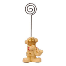(L, Yellow) Astronaut Style Business Card Holder Reusable Fine Workmanship Restaurant Menu Stand Metal Desktop Card Holder