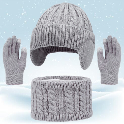 Conjunto infantil de inverno com gorro, cachecol e luvas forradas e quentinhas (3 peças). 1