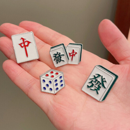 4PCS Mahjong Καρφίτσες Κινέζικο Mahjong Μεταλλικό Σήμα Καρφίτσα Σμάλτο Καρφίτσα για 1