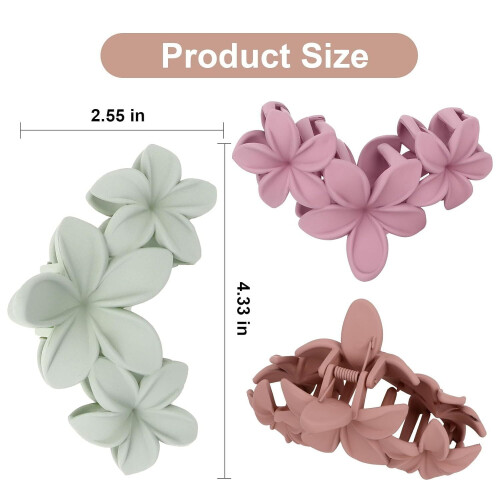 RUseeN4pcs Μεγάλα Ματ Κλιπ Μαλλιών σε Σχέδιο Χαβανέζικου Λουλουδιού για Πυκνά Μαλλιά, 2