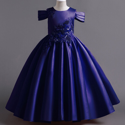 Vestido de princesa azul rey para niñas, talla 4-6 1