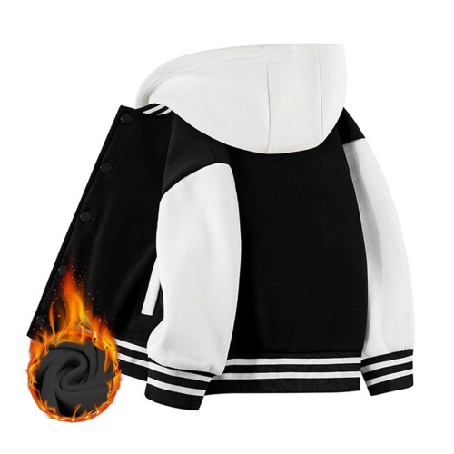 Kinder-Baseballjacke mit Kapuze und Farbblockmuster, langärmelig 1