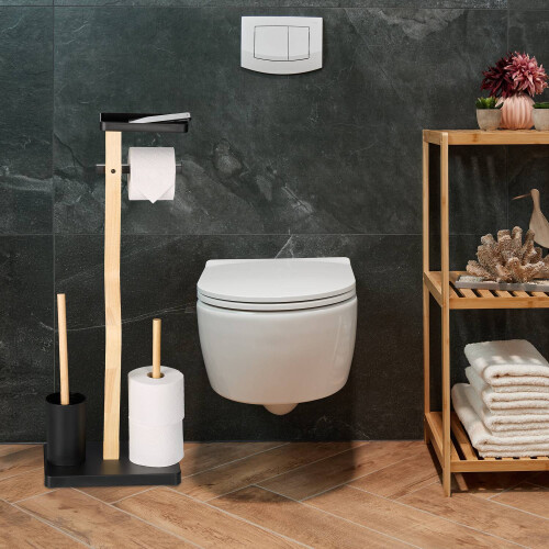 Toilet Roll Holder and Brush Set with Shelf