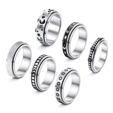 Ehering-Set aus Edelstahl, Fidget-Ring gegen Angstzustände, Stressabbau im Retro-Design, verstellbare Größen, leichtgängige, drehbare Ringe,