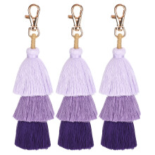 Fashionable Accessory Charm Keyring Boho Pom Pom Tassel Colorful Tassels Hanging Loop Tri Layered Tassels Jewelry Making Keychain Decoration for Women