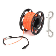 Connettore girevole per bobina da sub per immersioni su relitti, design unico con angoli interni arrotondati, filo in nylon arancione, impugnatura in