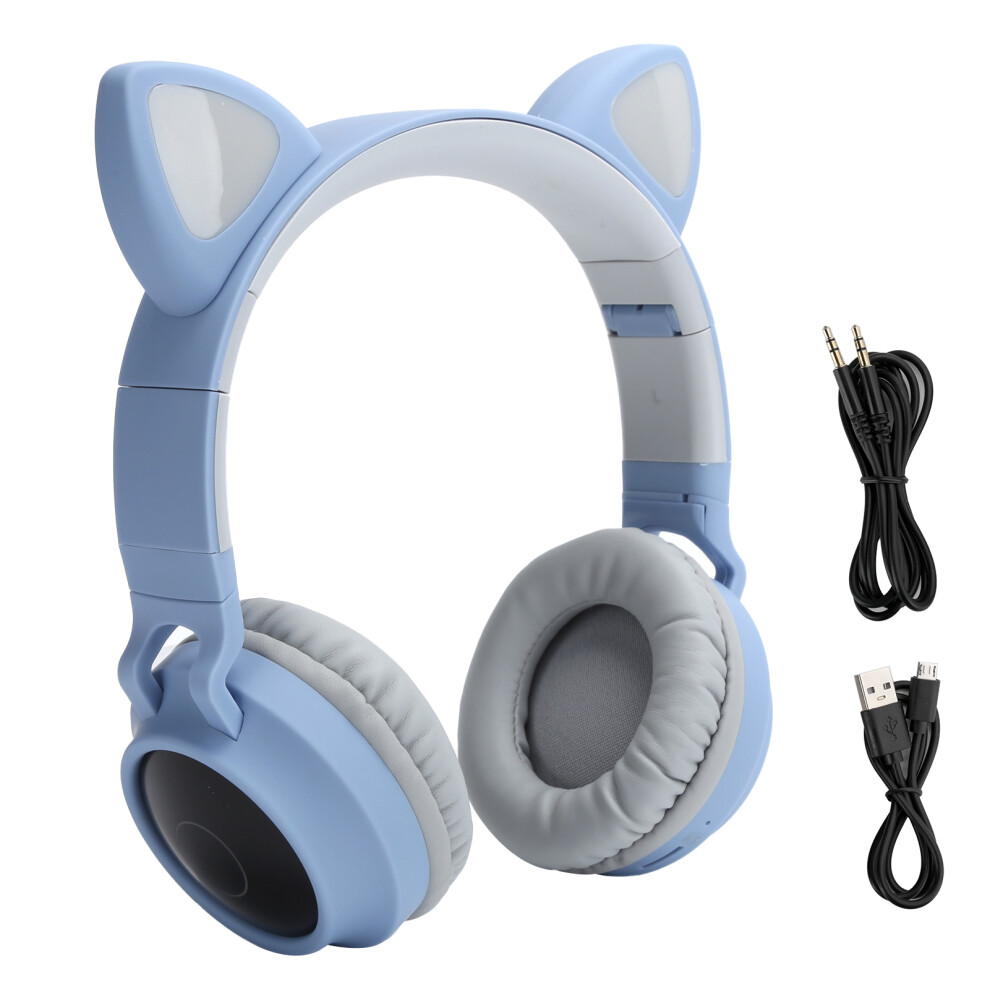 Volume Limited Kids Bluetooth Headphones Cat Ear Led Foldable Wireless With Microphone Shared Audio Adjustable Band Comfortable Earpads Light 9009879101130