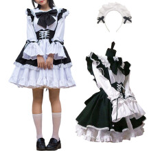 Dámske exotické kostýmy, dlhé šaty s anime efektom, gotická lolita, sladká slúžka, cosplay sada, vintage francúzske slúžky s mašľou a
