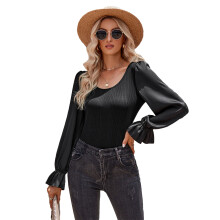 Puff Sleeve Blouse Bodysuit For Women Mock Neck Soft Fabric With Breathable Fabrics Great Elasticity Skin Friendly Body Suit For Office Casual Outings
