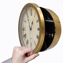 Invisible Vault Wall Clock, Non Ticking Battery Powered Hidden Safe For Jewelry And Documents In Elegant Hanging Design (Silver)