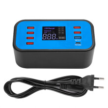 Stație de încărcare USB inteligentă cu afișaj LCD, încărcare rapidă, încărcător multi-port, suport simultan pentru 8 dispozitive, design