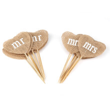 Vintage-Herz-Kuchenaufsätze aus Leinen im rustikalen Stil, „Mr Mrs“-Schriftzug, romantische Hochzeitsdekorationen, Partyzubehör aus Naturholz