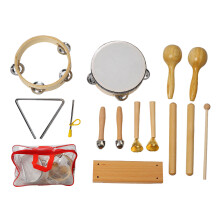Rhythm Percussion Tambourine Wooden Hand Held with Metal Jingles Musical Educational Instrument Eco-Friendly Material Melodious Sound Avoid Scratch