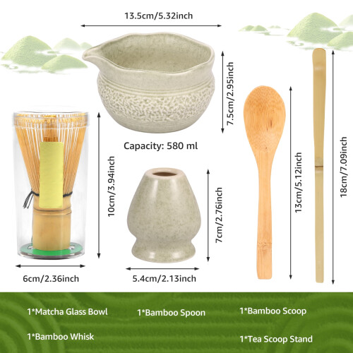 Μπολ και βάση για χτυπητήρι Matcha, μπαμπού και κεραμικό υψηλής ποιότητας, φλιτζάνι 1