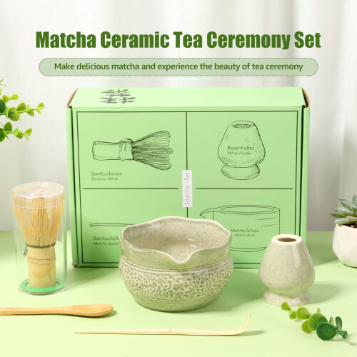 Μπολ και βάση για χτυπητήρι Matcha, μπαμπού και κεραμικό υψηλής ποιότητας, φλιτζάνι 2