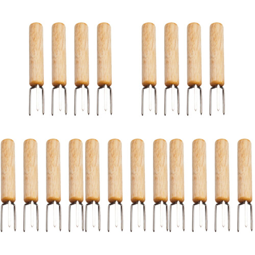 20Pcs Kitchen Corn Forks Multi-Function Wood and Stainless Steel Bbq 1