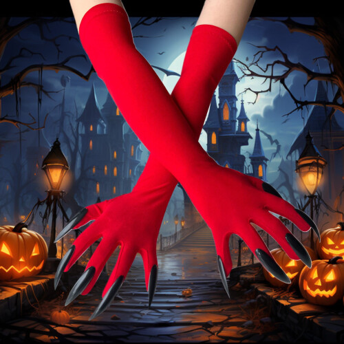 Γάντια Halloween με θέμα τη γάτα και μακριά νύχια, ένα μέγεθος 1