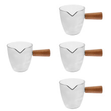 4Pcs Small Glass Creamer Cups Grey with Wood Handle for Home Use