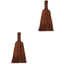 2Pcs Dark Brown Palm Ceiling Broom Head Spider Web Cleaner for Home
