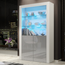 Display Cabinet Spectrum 170cm - White & Grey Gloss Doors and LED Lights