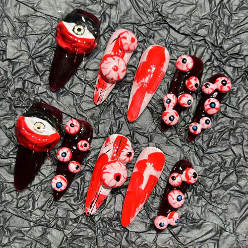 (XS) Dunkle Punk Nagelset mit 3D Augen