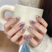 (1541) Purple Cat Eye Fake Nails, Long Lasting & Waterproof
