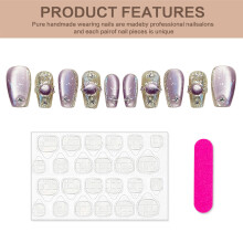 (1548) Purple Cat Eye Fake Nails, Long Lasting & Waterproof