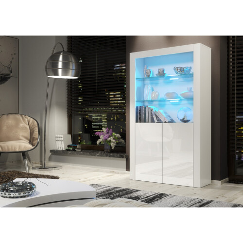 Display Cabinet Spectrum 170cm - White with Gloss Doors and LED Lights 1