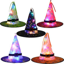 Adereços de fantasia de Halloween iluminados, com controle remoto e função de temporizador, luzes de cordão em formato de chapéu de bruxa