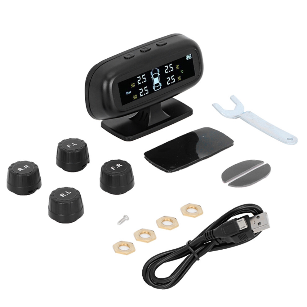 Car Tire Pressure Monitoring System With Real-Time Display Solar Rechargeable Battery Multiple Alarm Modes Universal Fitment For Suv Rv Truck 9009879110507