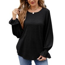 Tuniques décontractées pour femmes, manches longues, légères, froncées, couleur unie, tissu doux et confortable, ourlet arrondi,