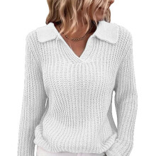 Women's V Neck Knit Sweater Loose Fit Pullover With Solid Color Chunky Knitting And Shape Retention Great For Both Casual And Formal Looks