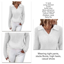 Women's V Neck Knit Sweater Loose Fit Pullover With Solid Color Chunky Knitting And Shape Retention Great For Both Casual And Formal Looks