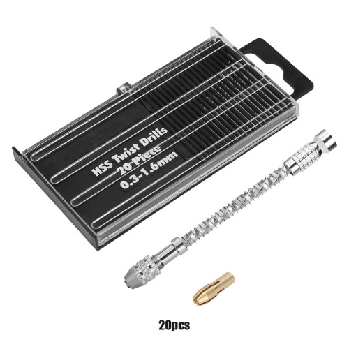 Mini Hand Drill Set with 20 Twist Bits, 0.3-1.6mm, Silver 1