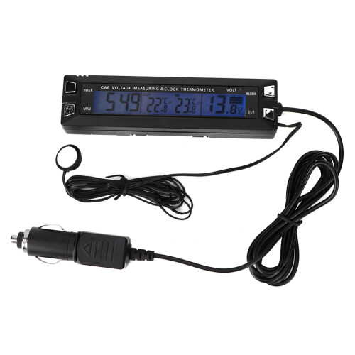 Voltage Meter Monitor With Adjustable Backlight Car Auto Thermometer Featuring Icing Alert LCD Digital Display Alarm Function Temperature Voltmeter